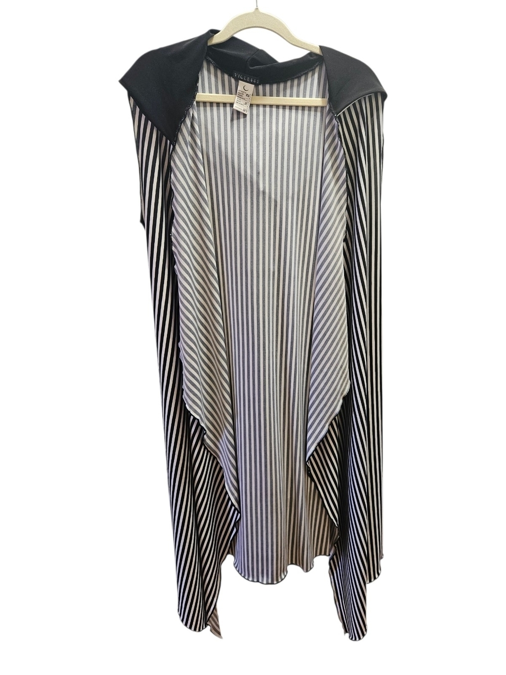 Violette-Mode Striped Long Open Vest with Hood - One Size (OS)